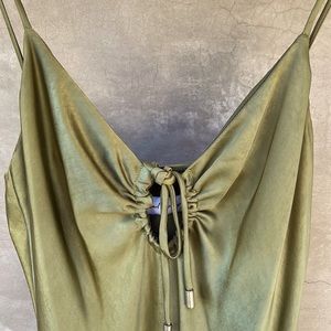 Petal + Pup olive green satin bridesmaid dress, size 4. Worn once.